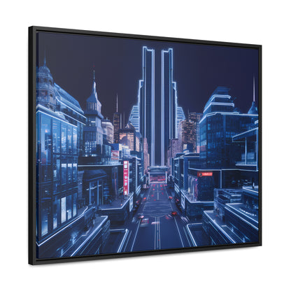 Neon Cityscape at Midnight - Gallery Canvas Wraps, Horizontal Frame