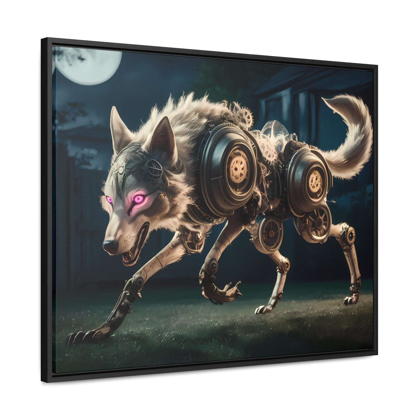 Cyberwolf Under the Moon - Gallery Canvas Wraps, Horizontal Frame