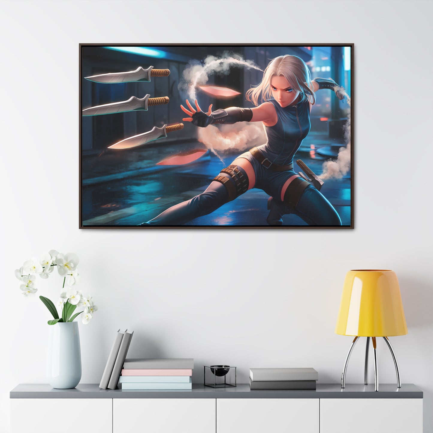 Blade Dancer in the Neon Shadows - Gallery Canvas Wraps, Horizontal Frame