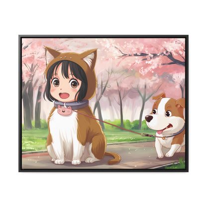 Blossom Walk with My Furry Friends - Gallery Canvas Wraps, Horizontal Frame