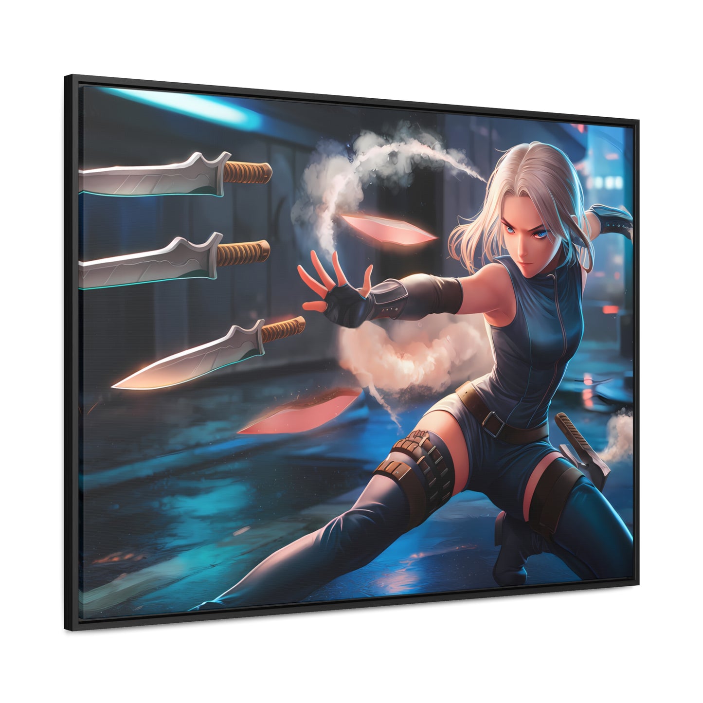 Blade Dancer in the Neon Shadows - Gallery Canvas Wraps, Horizontal Frame