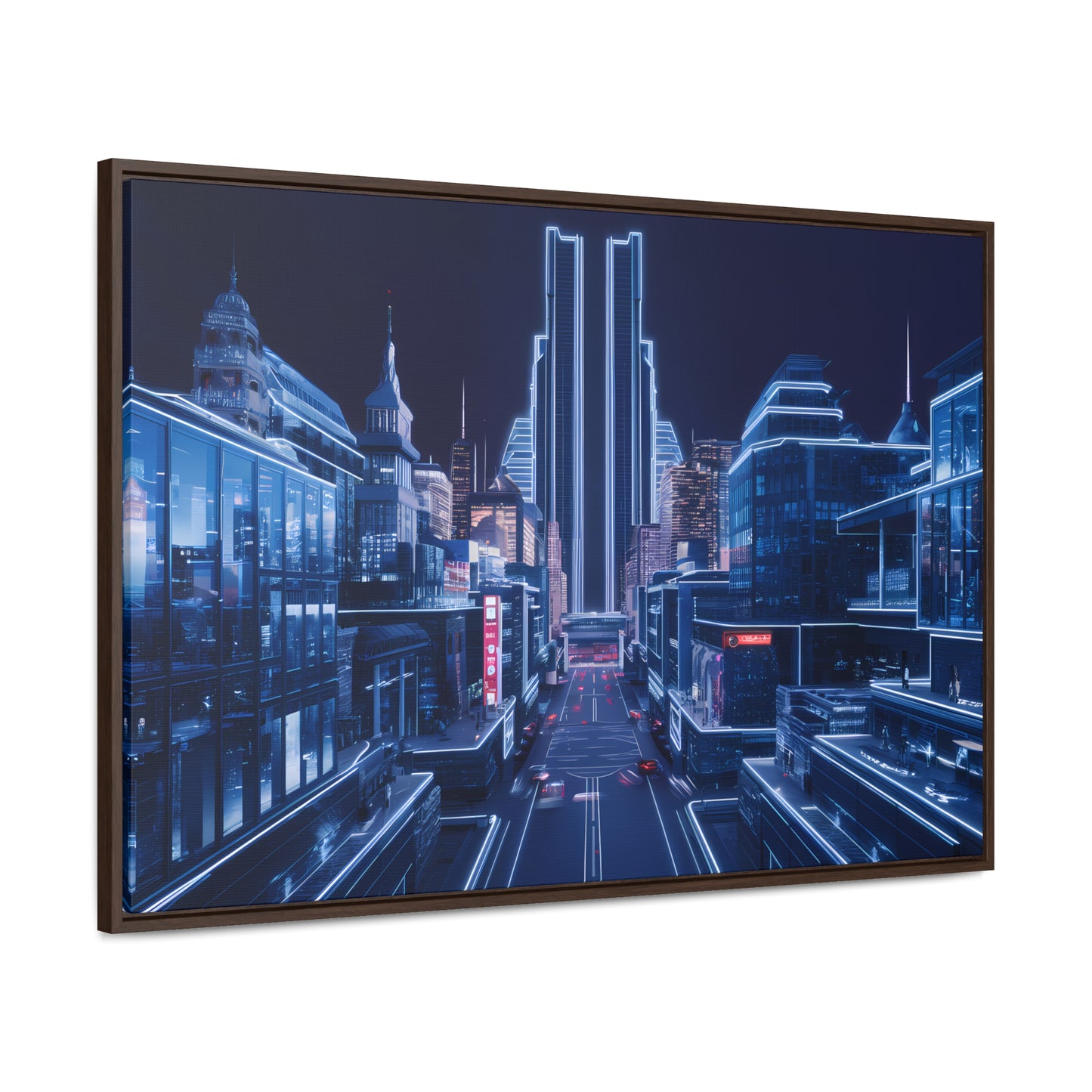 Neon Cityscape at Midnight - Gallery Canvas Wraps, Horizontal Frame