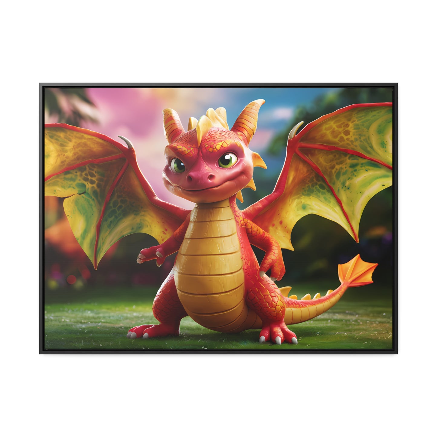 "Playful Baby Dragon in a Magical Forest" - Gallery Canvas Wraps, Horizontal Frame