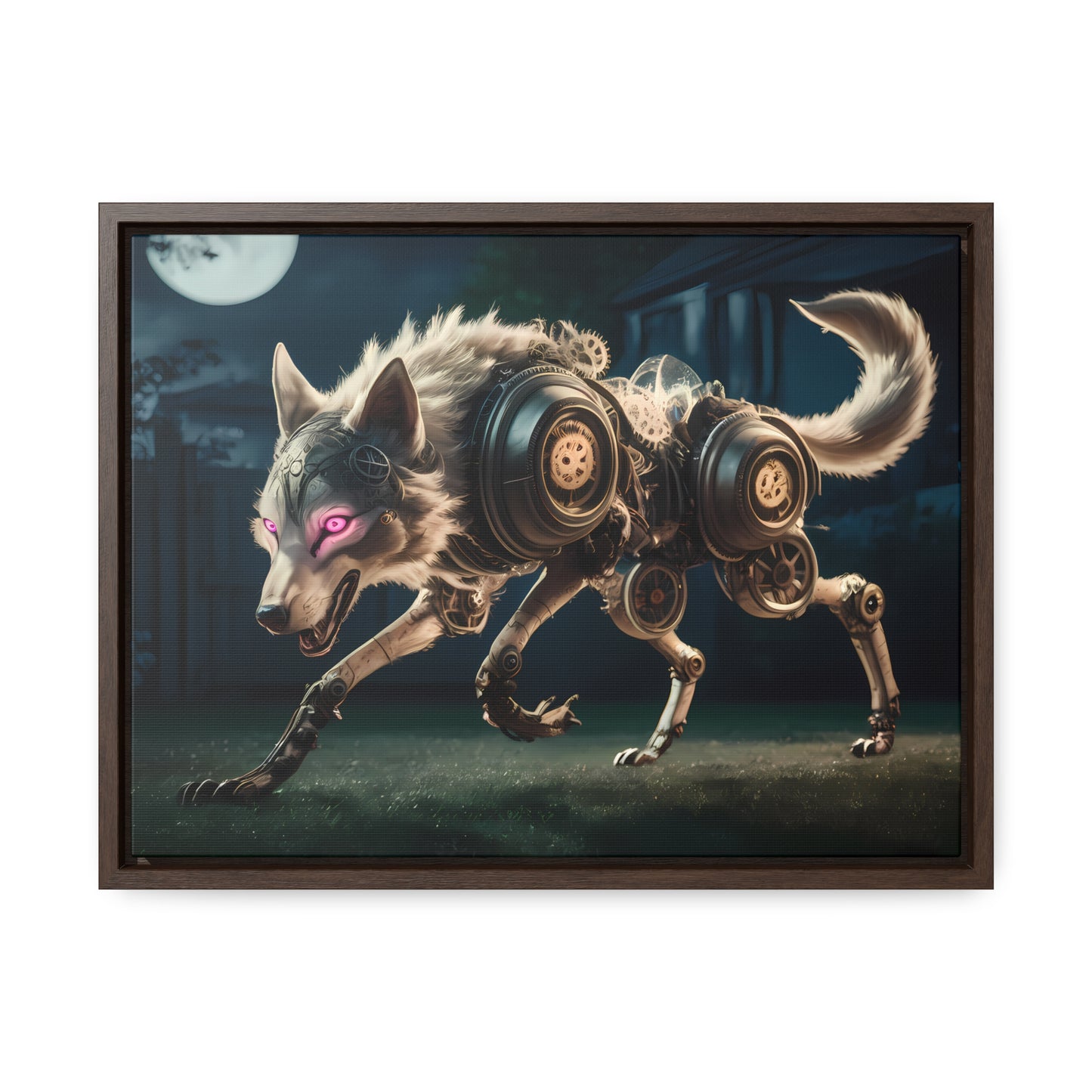 Cyberwolf Under the Moon - Gallery Canvas Wraps, Horizontal Frame