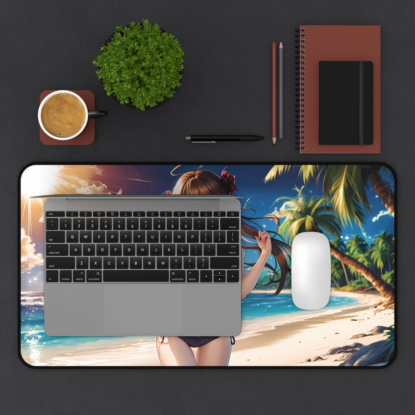 Happy Anime Girl at the beach - Desk Mat