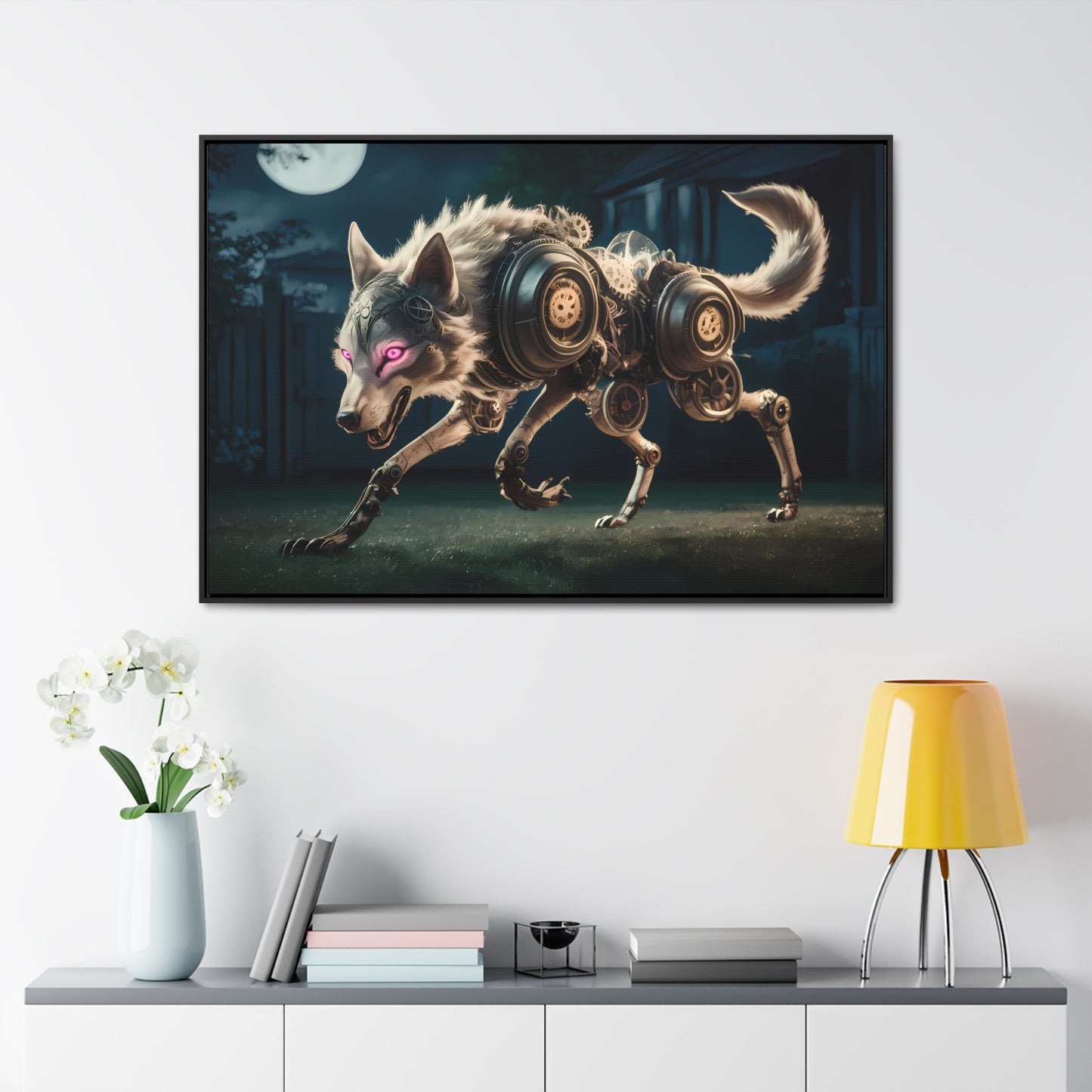 Cyberwolf Under the Moon - Gallery Canvas Wraps, Horizontal Frame