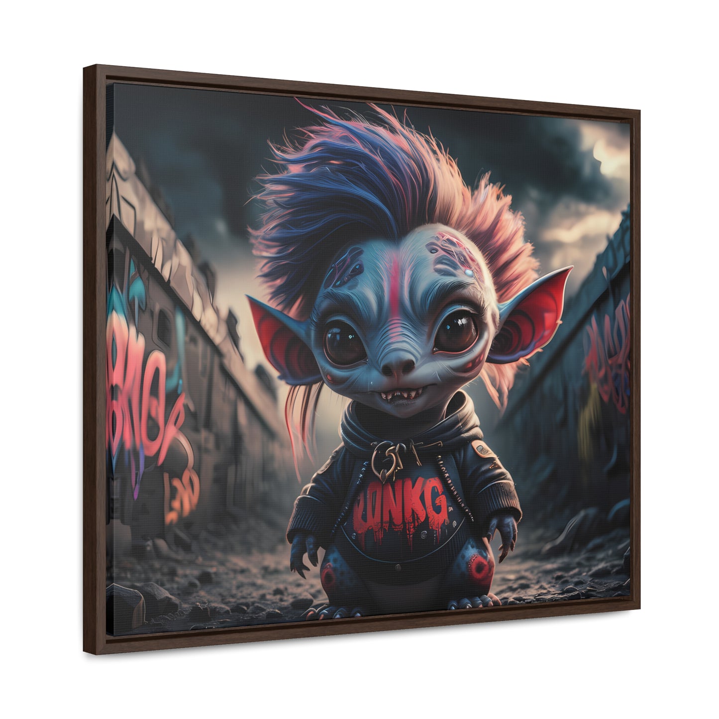 Rebel Gremlin in the Neon Alley - Gallery Canvas Wraps, Horizontal Frame