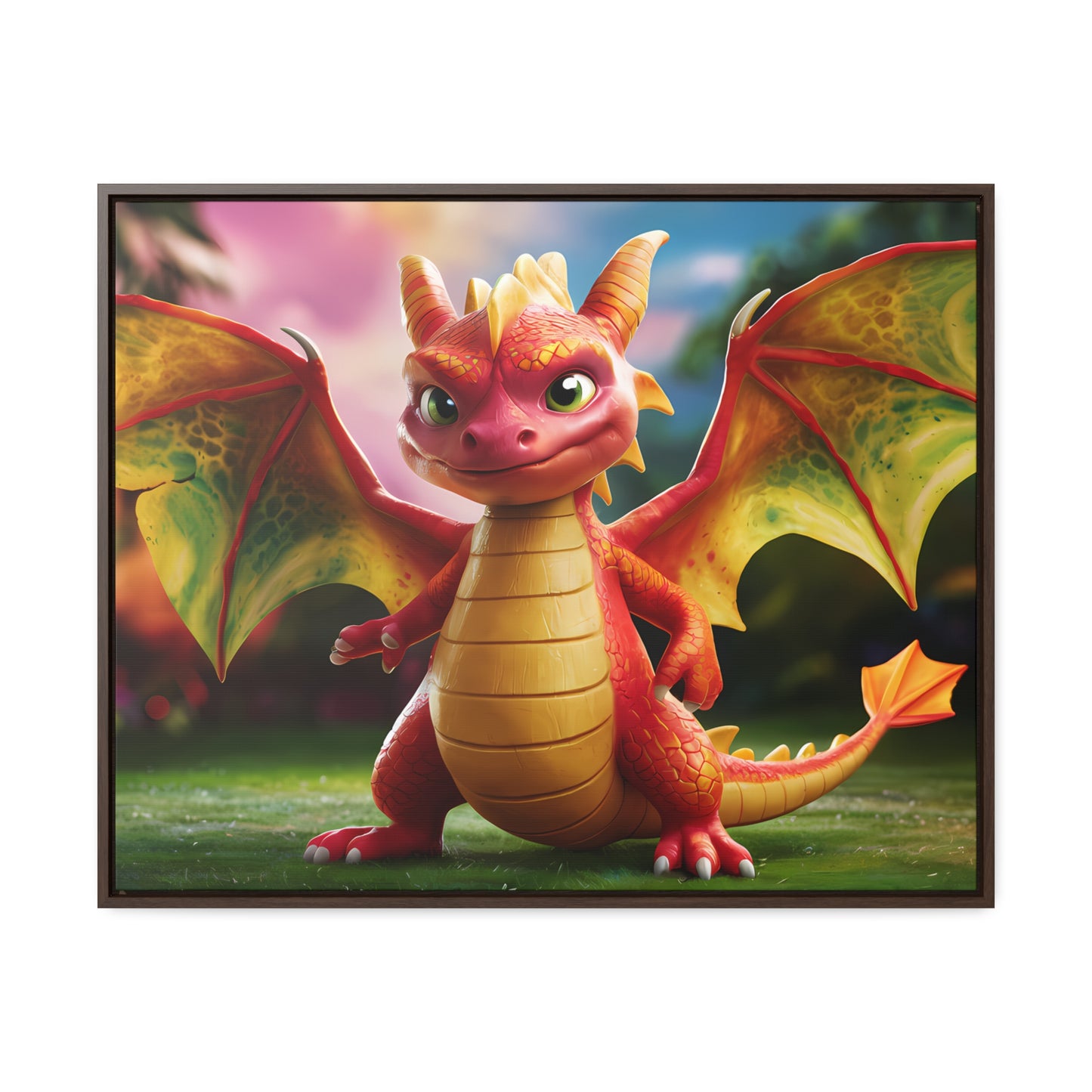 "Playful Baby Dragon in a Magical Forest" - Gallery Canvas Wraps, Horizontal Frame