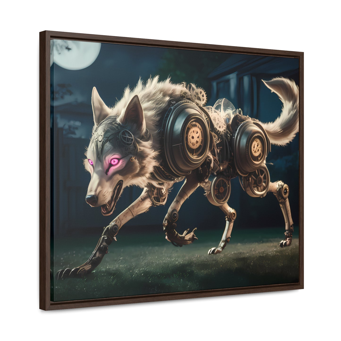 Cyberwolf Under the Moon - Gallery Canvas Wraps, Horizontal Frame