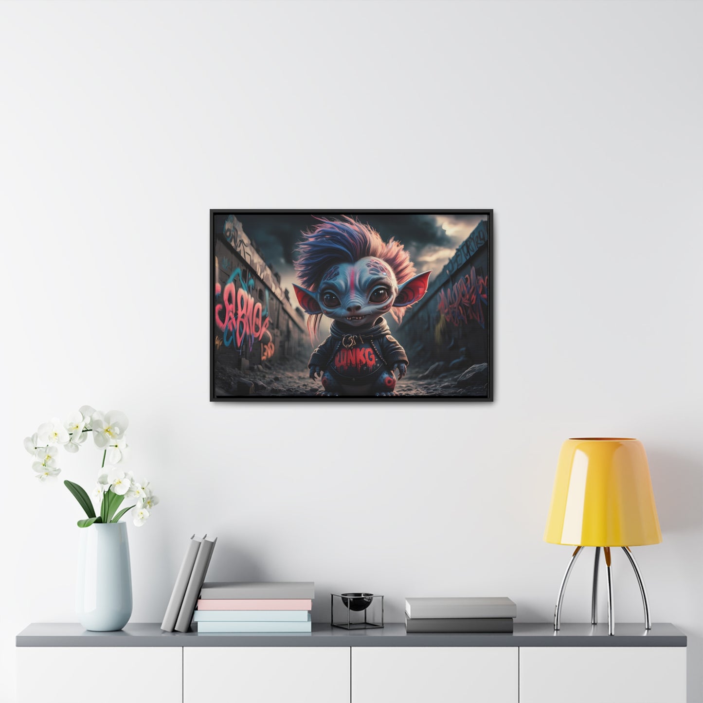 Rebel Gremlin in the Neon Alley - Gallery Canvas Wraps, Horizontal Frame