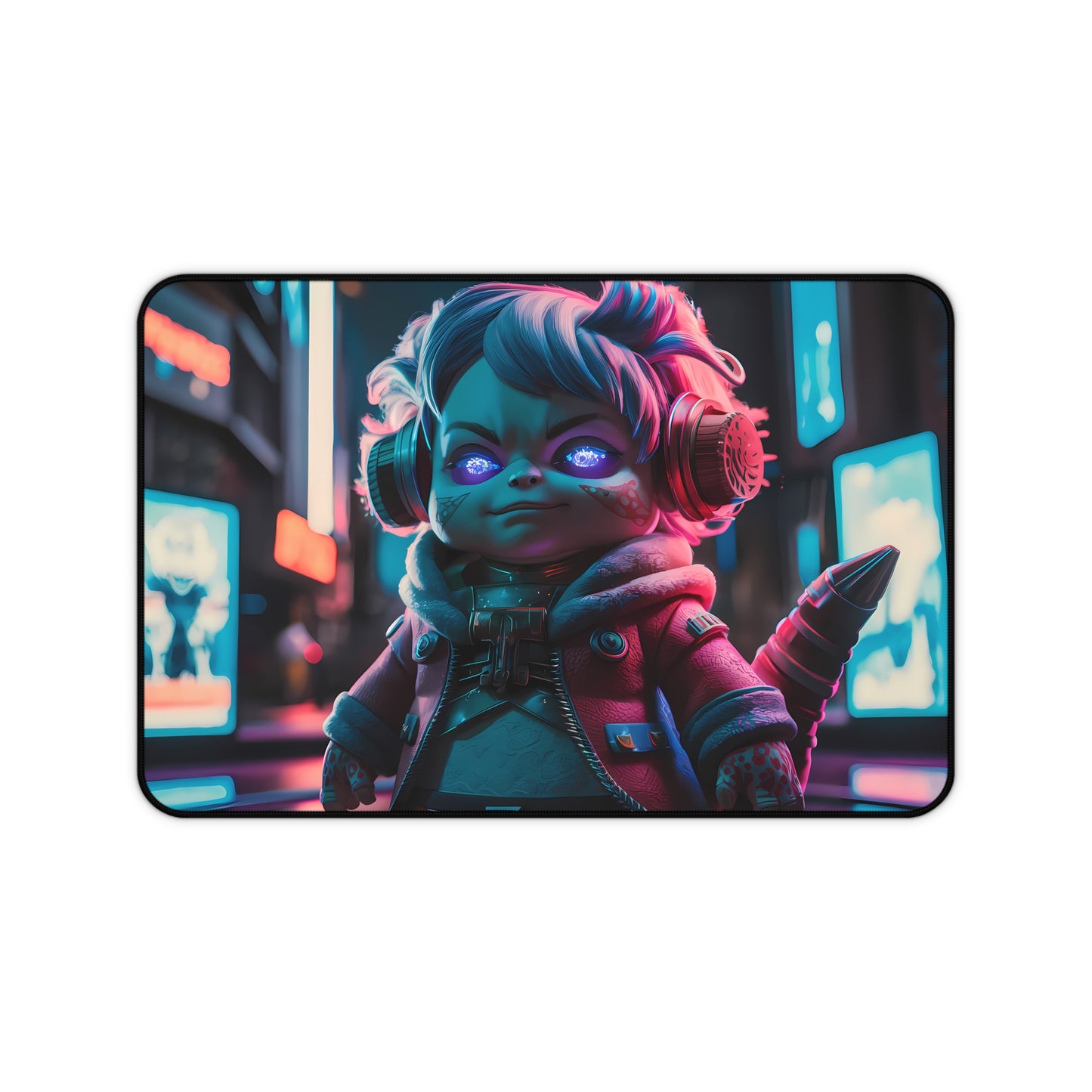 Neon Cyberpunk Guardian - Desk Mat