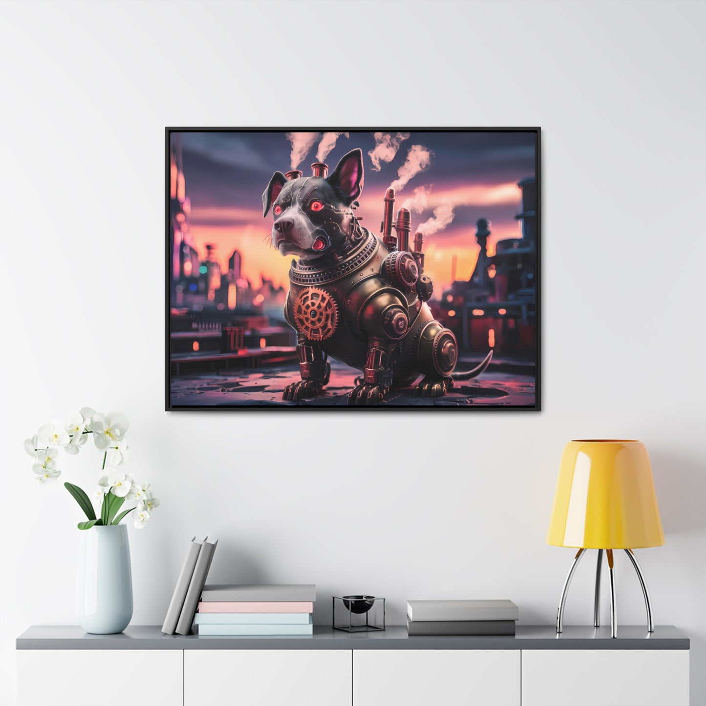 Cyber Canine: Steampunk Sentinel - Gallery Canvas Wraps, Horizontal Frame