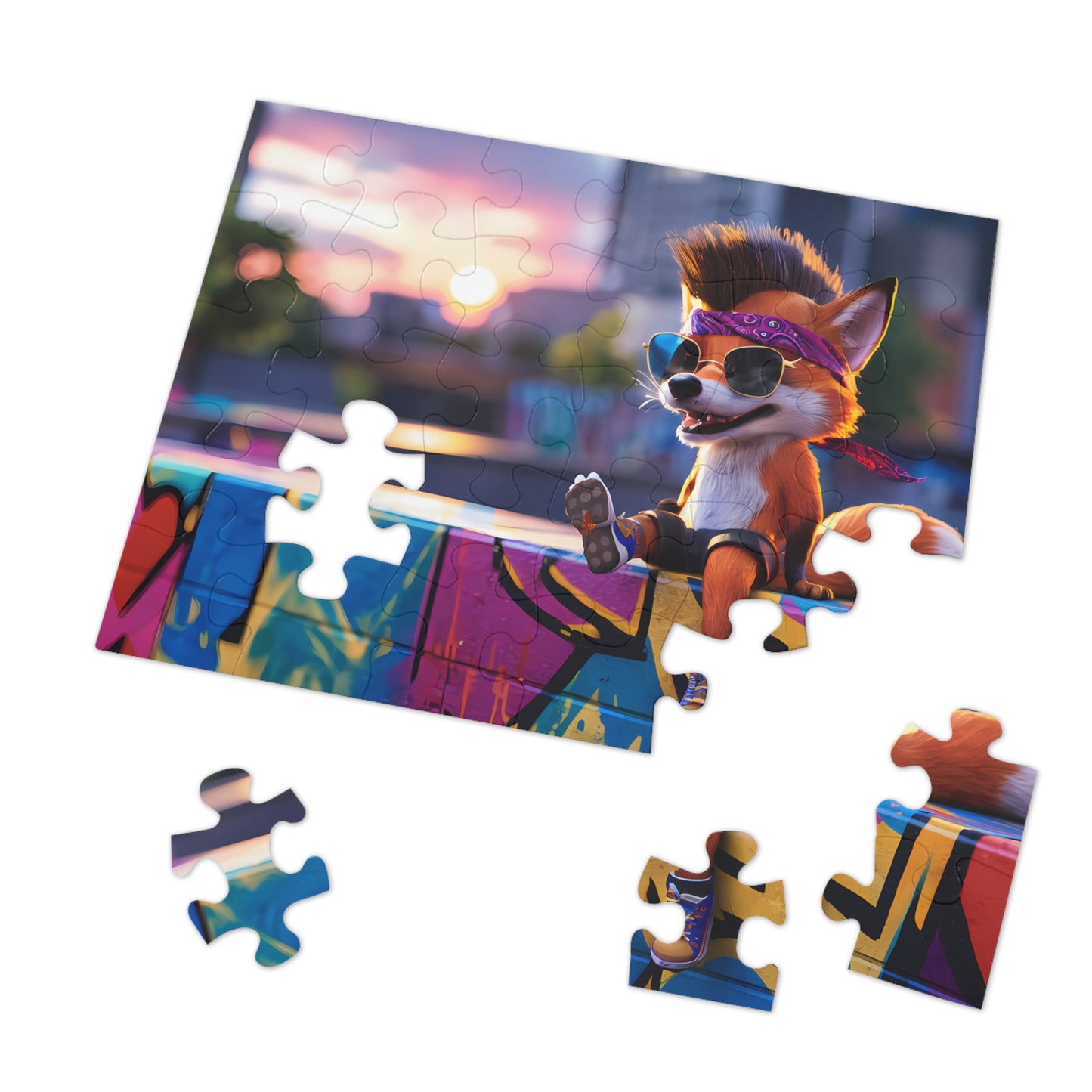 Sunset Vibes with a Cool Fox - Jigsaw Puzzle (30, 110, 252, 500,1000-Piece)