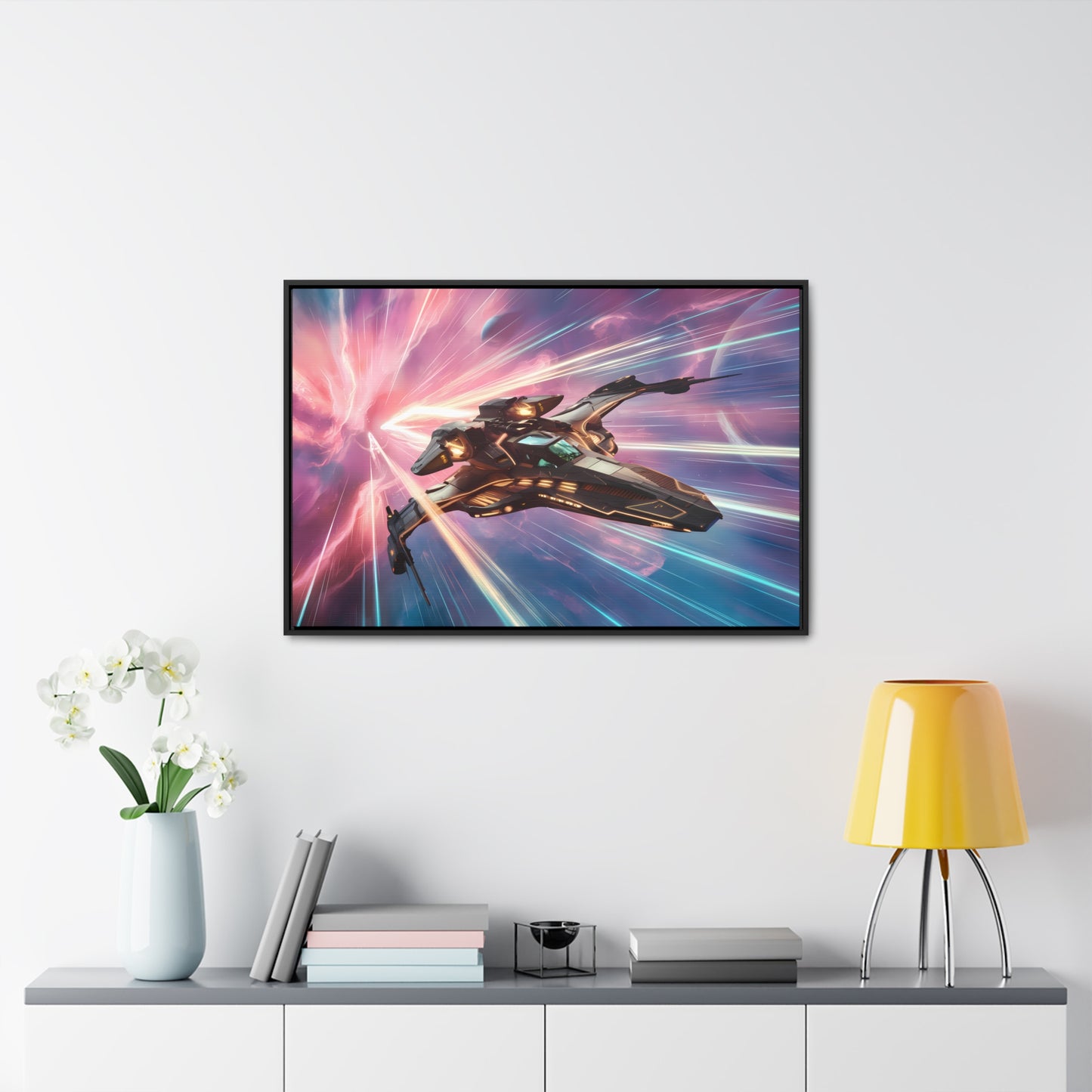 "Starship Through the Cosmic Rift" - Gallery Canvas Wraps, Horizontal Frame