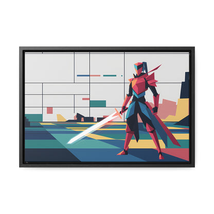 Neon Knight in a Digital Realm - Gallery Canvas Wraps, Horizontal Frame