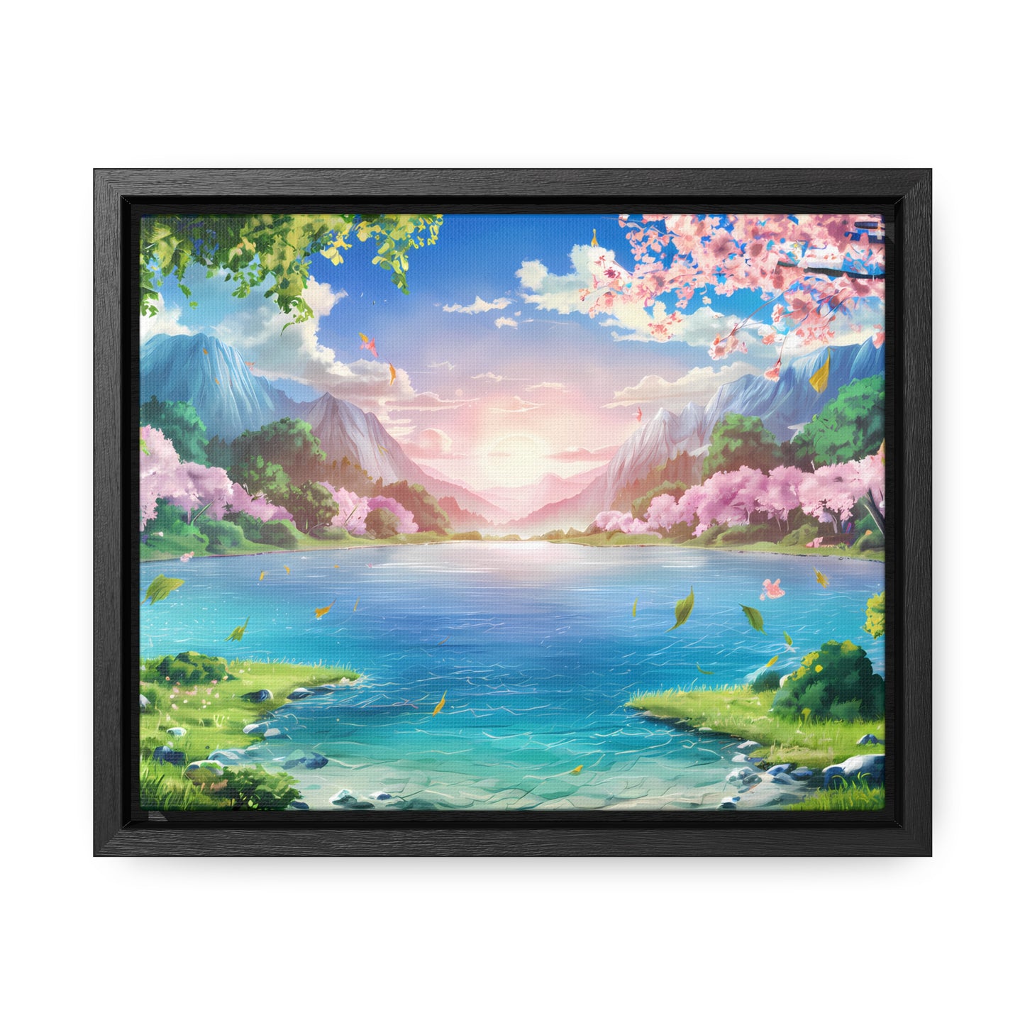 Serene Sunrise Over Blossoming Lake - Gallery Canvas Wraps, Horizontal Frame