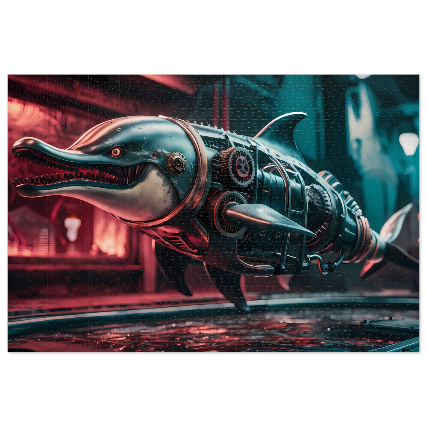 "Cybernetic Predator: The Steampunk Dolphin" - Jigsaw Puzzle (30, 110, 252, 500,1000-Piece)