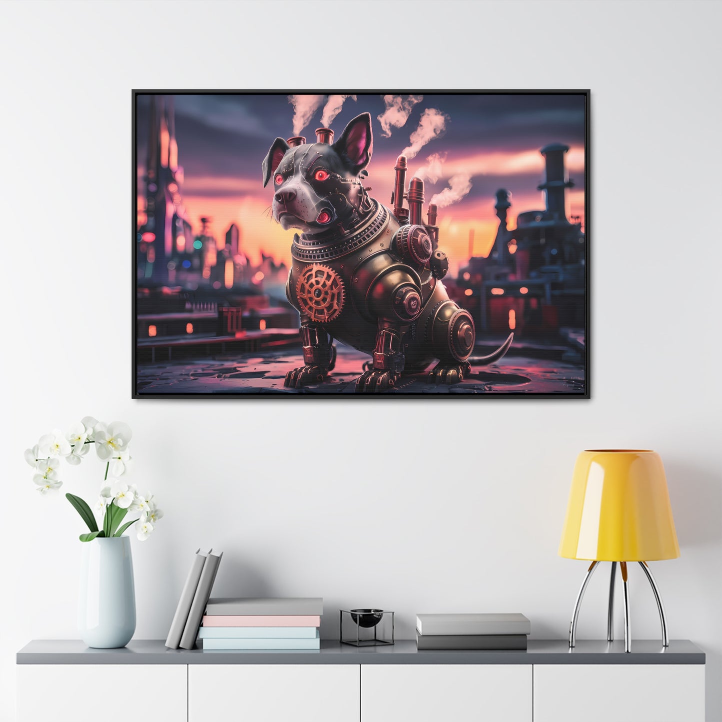 Cyber Canine: Steampunk Sentinel - Gallery Canvas Wraps, Horizontal Frame