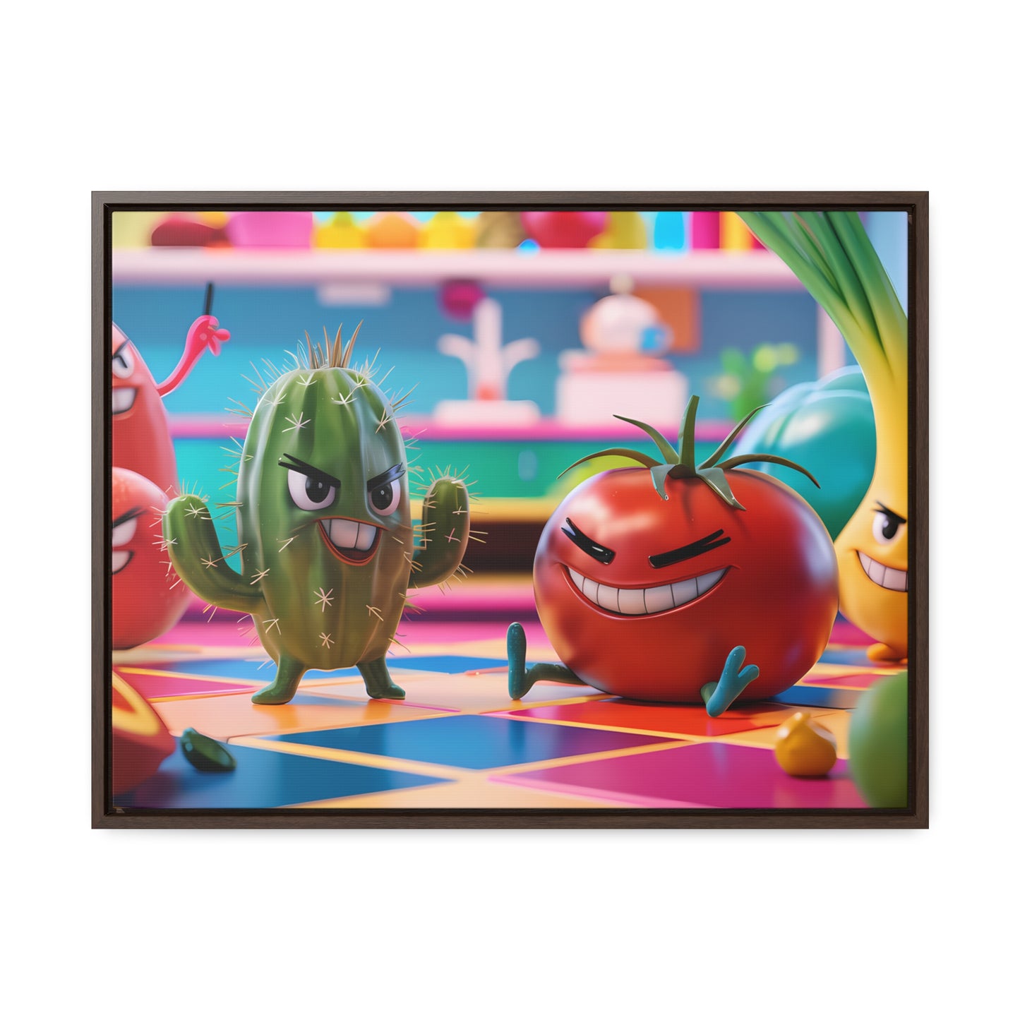 "Kitchen Showdown: The Produce Gang" - Gallery Canvas Wraps, Horizontal Frame