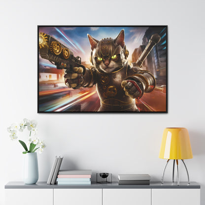 Cyberpunk Cat Warrior - Gallery Canvas Wraps, Horizontal Frame