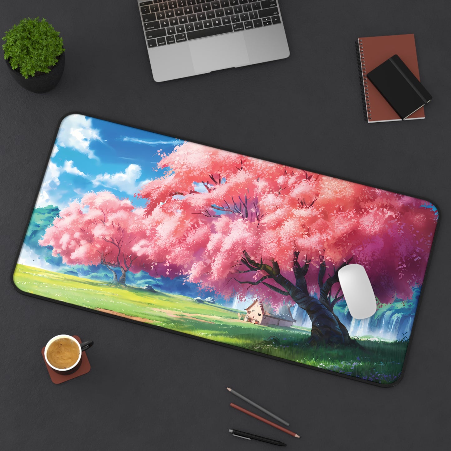 Idyllic cherry blossom and a hut - Desk Mat