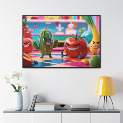 "Kitchen Showdown: The Produce Gang" - Gallery Canvas Wraps, Horizontal Frame