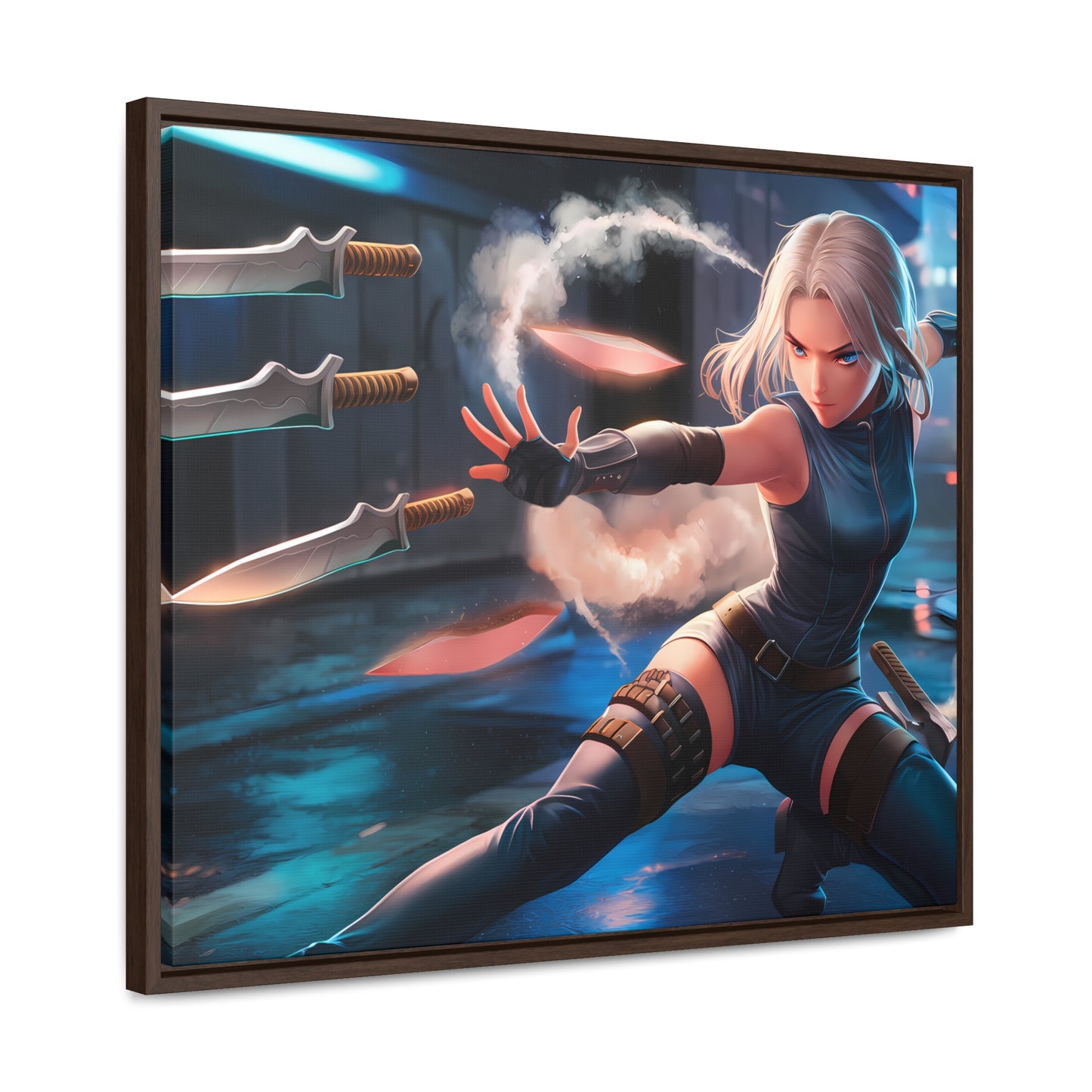 Blade Dancer in the Neon Shadows - Gallery Canvas Wraps, Horizontal Frame