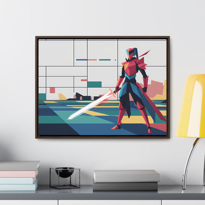 Neon Knight in a Digital Realm - Gallery Canvas Wraps, Horizontal Frame