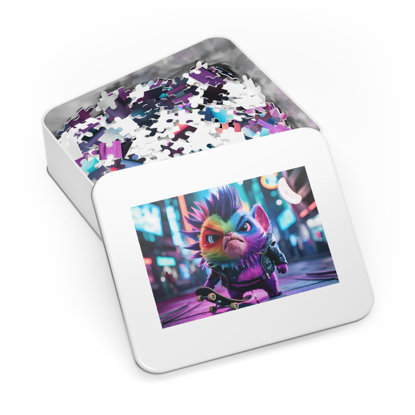 Punk Rock Skater Feline in Neon City - Jigsaw Puzzle (30, 110, 252, 500,1000-Piece)