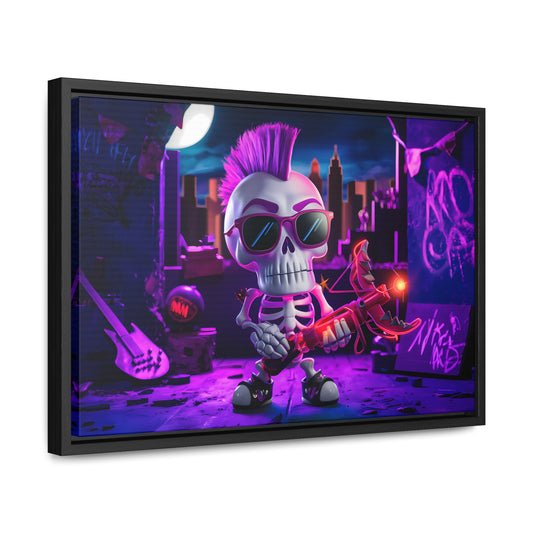 "Punk Rock Skeleton Warrior in Neon City" - Gallery Canvas Wraps, Horizontal Frame