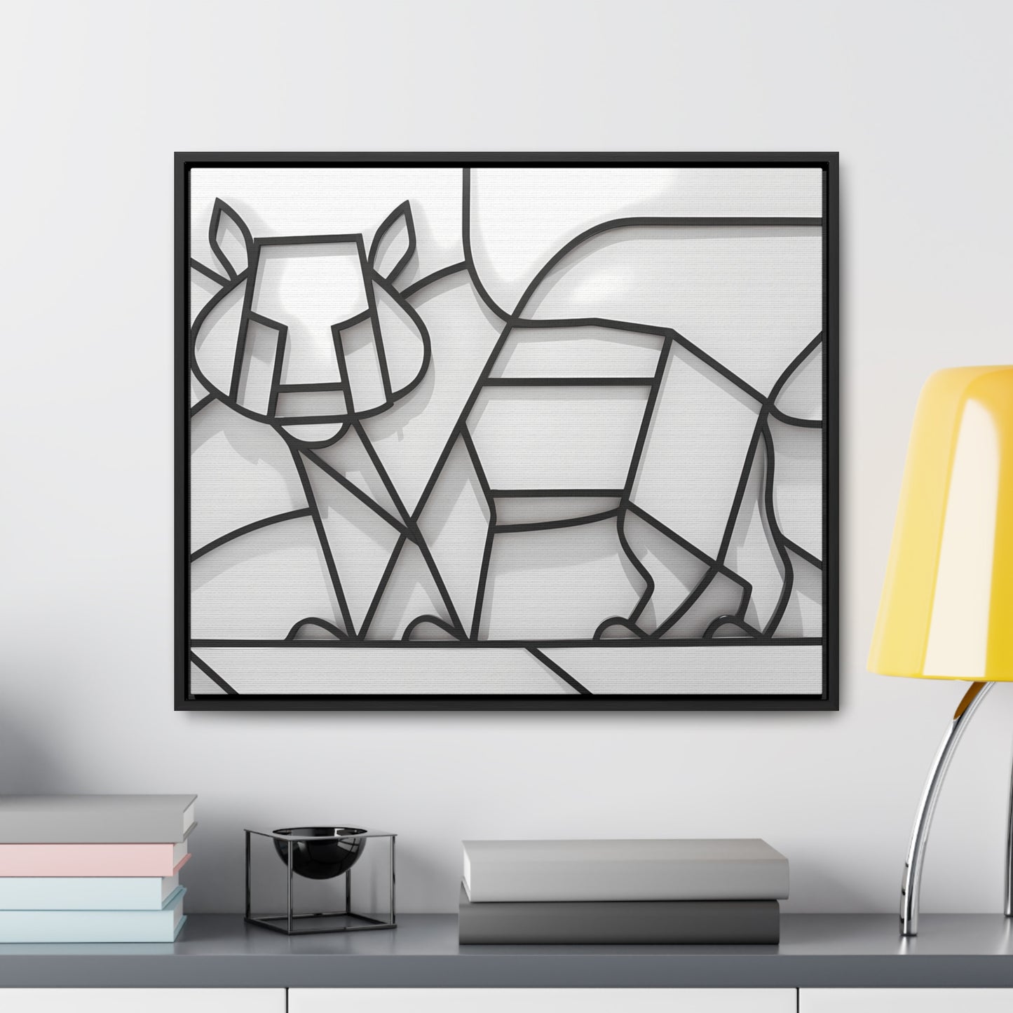 Geometric Rhino in Monochrome - Gallery Canvas Wraps, Horizontal Frame