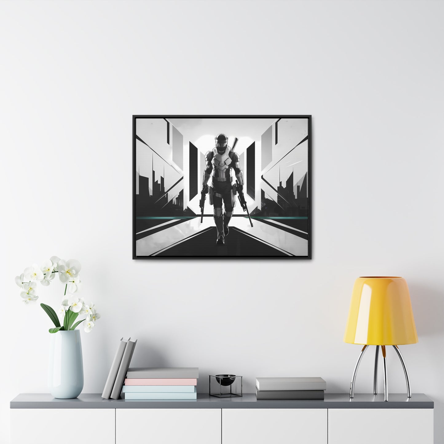 Sentinel of the Neon Metropolis - Gallery Canvas Wraps, Horizontal Frame