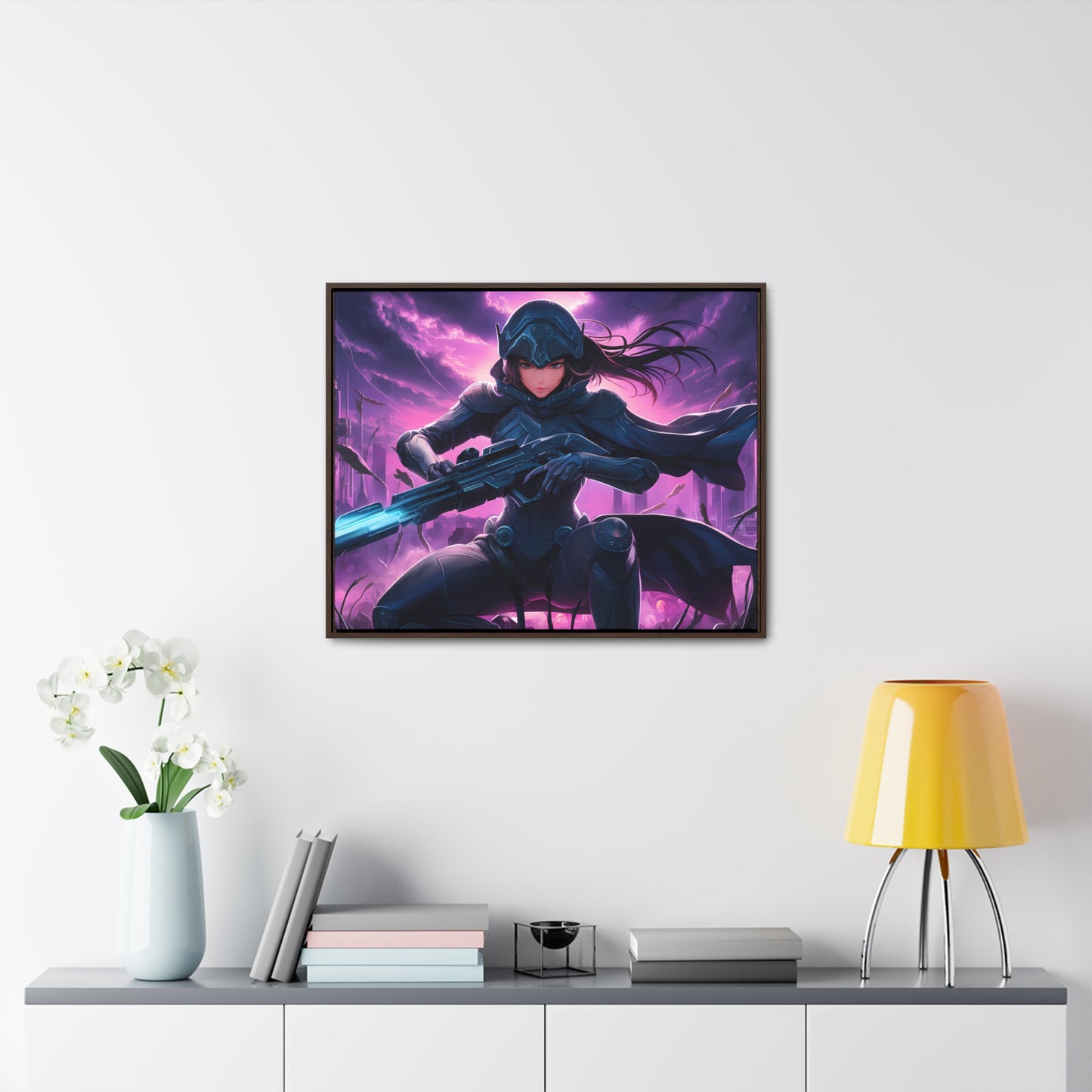 Shadow Sentinel: Neon Hunter - Gallery Canvas Wraps, Horizontal Frame