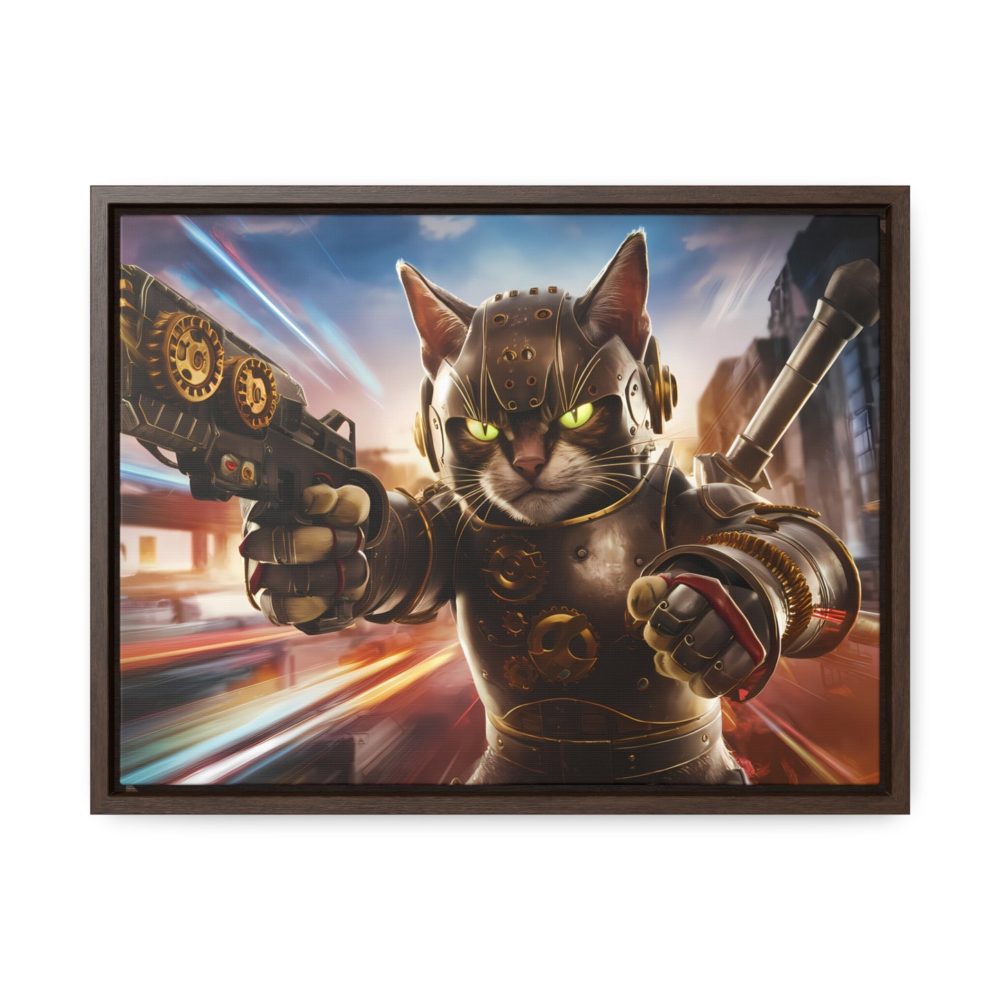 Cyberpunk Cat Warrior - Gallery Canvas Wraps, Horizontal Frame