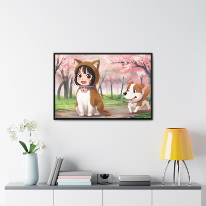 Blossom Walk with My Furry Friends - Gallery Canvas Wraps, Horizontal Frame