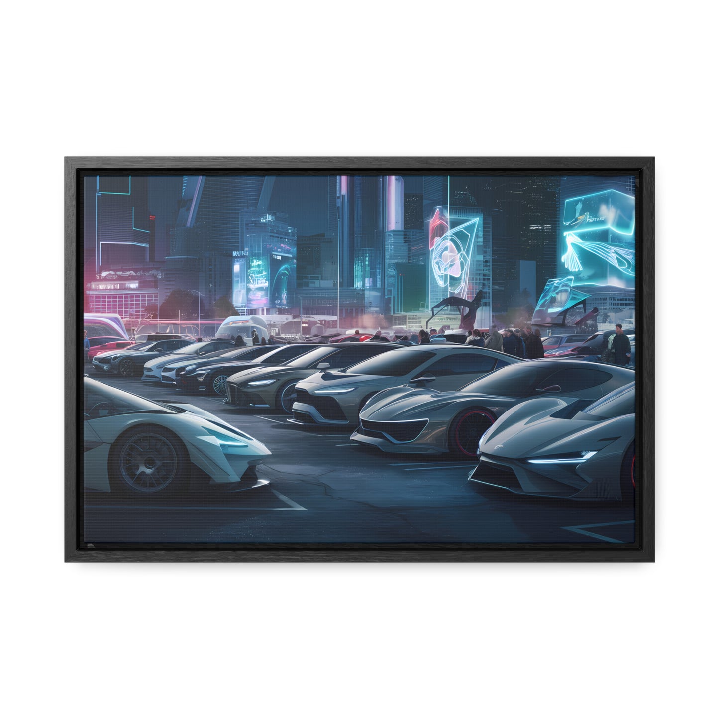 "Midnight Car Meet in Neon City" - Gallery Canvas Wraps, Horizontal Frame