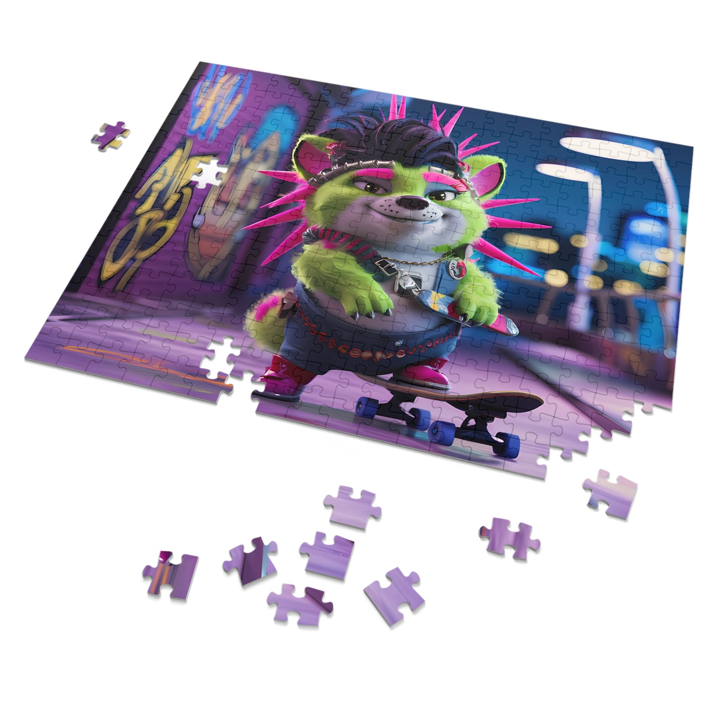 Neon Punk Skater in the City - Jigsaw Puzzle (30, 110, 252, 500,1000-Piece)