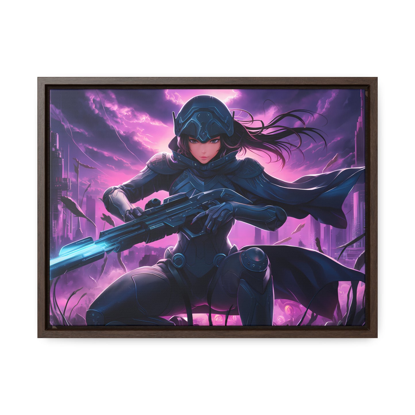 Shadow Sentinel: Neon Hunter - Gallery Canvas Wraps, Horizontal Frame