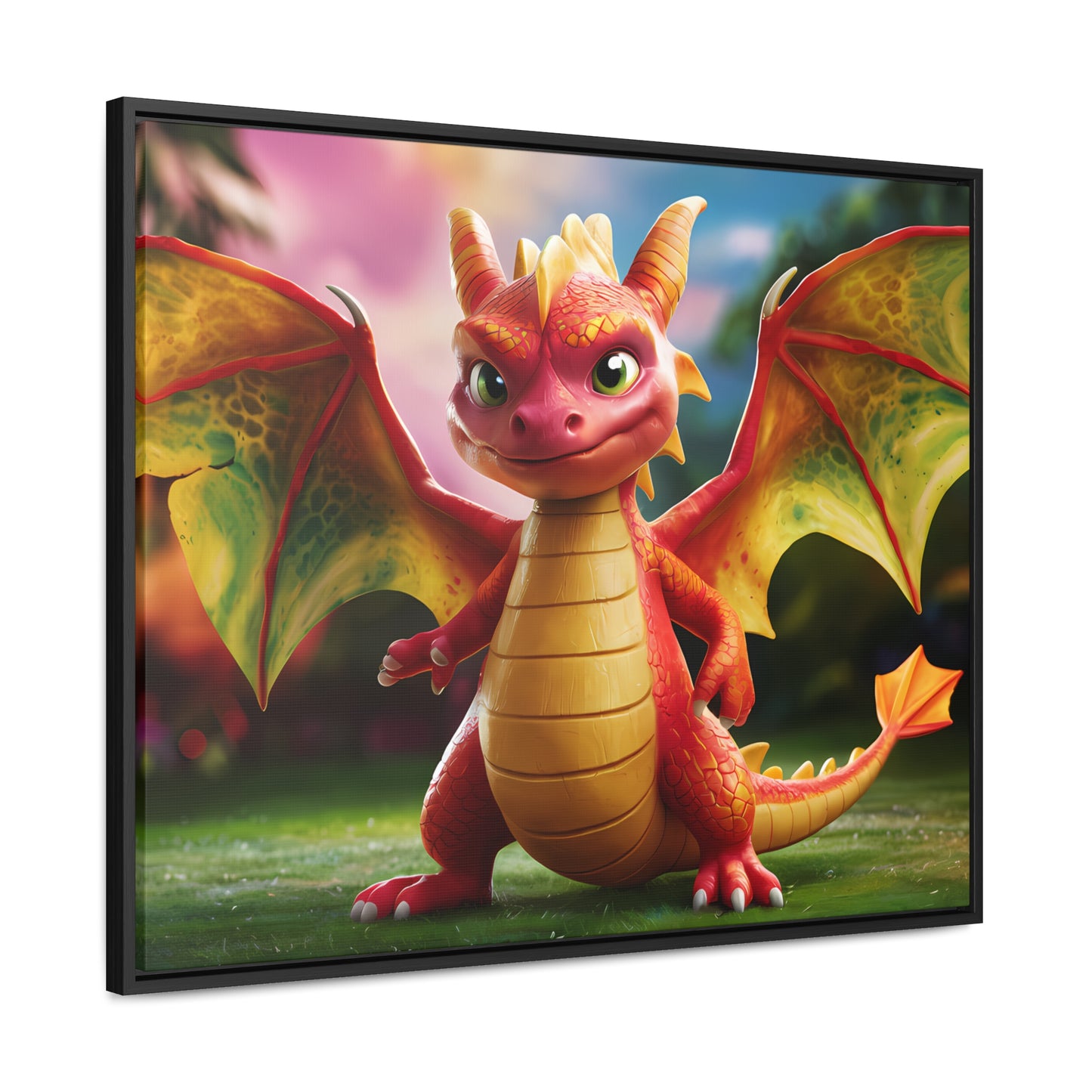 "Playful Baby Dragon in a Magical Forest" - Gallery Canvas Wraps, Horizontal Frame