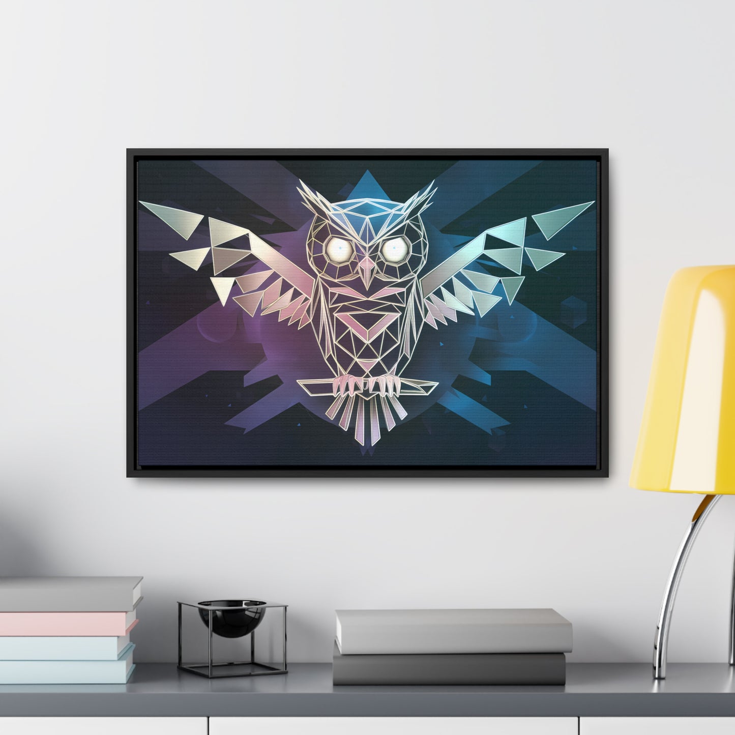 "Geometric Owl of Wisdom" - Gallery Canvas Wraps, Horizontal Frame