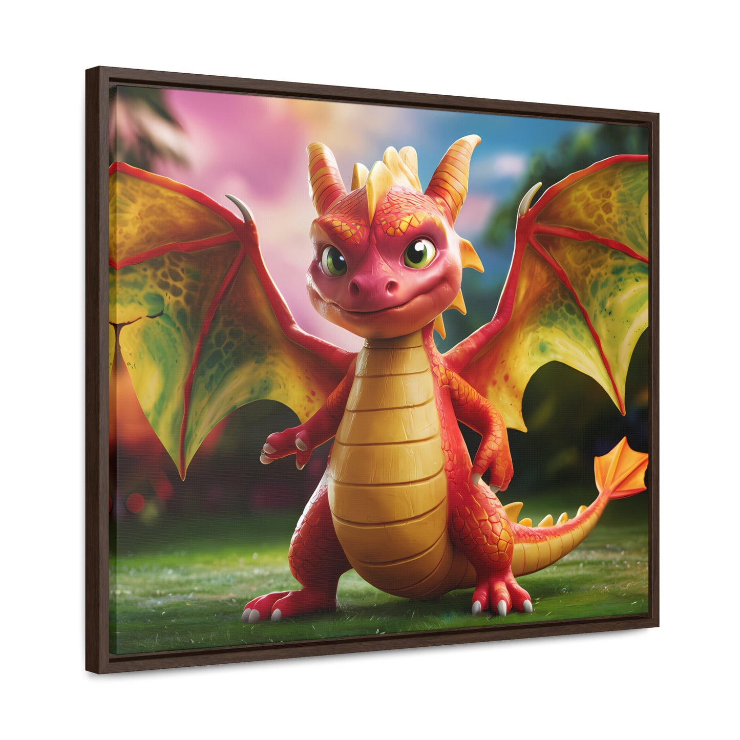 "Playful Baby Dragon in a Magical Forest" - Gallery Canvas Wraps, Horizontal Frame