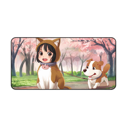 "Best Friends on a Spring Walk" - Desk Mat