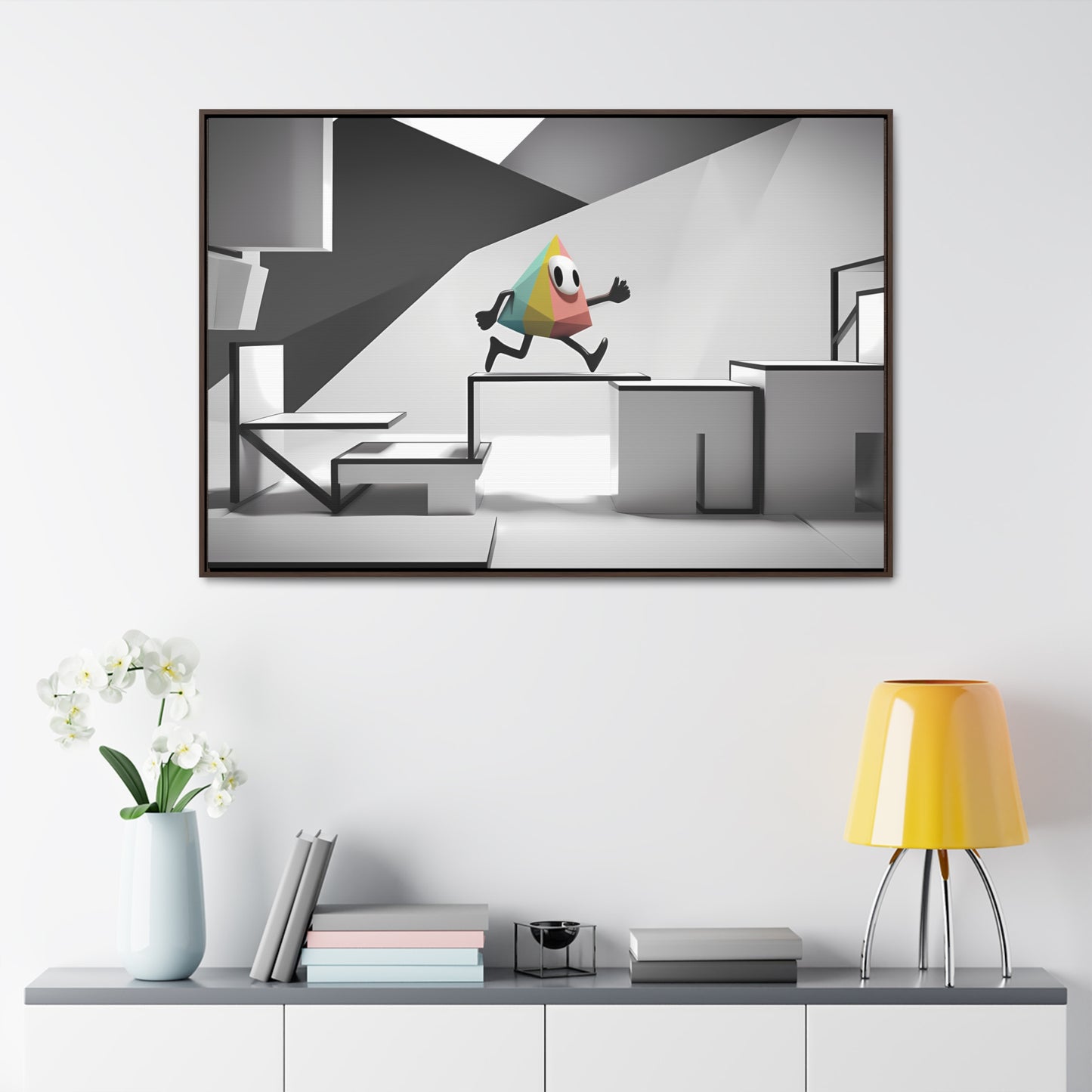 Geometric Adventure in Monochrome World - Gallery Canvas Wraps, Horizontal Frame