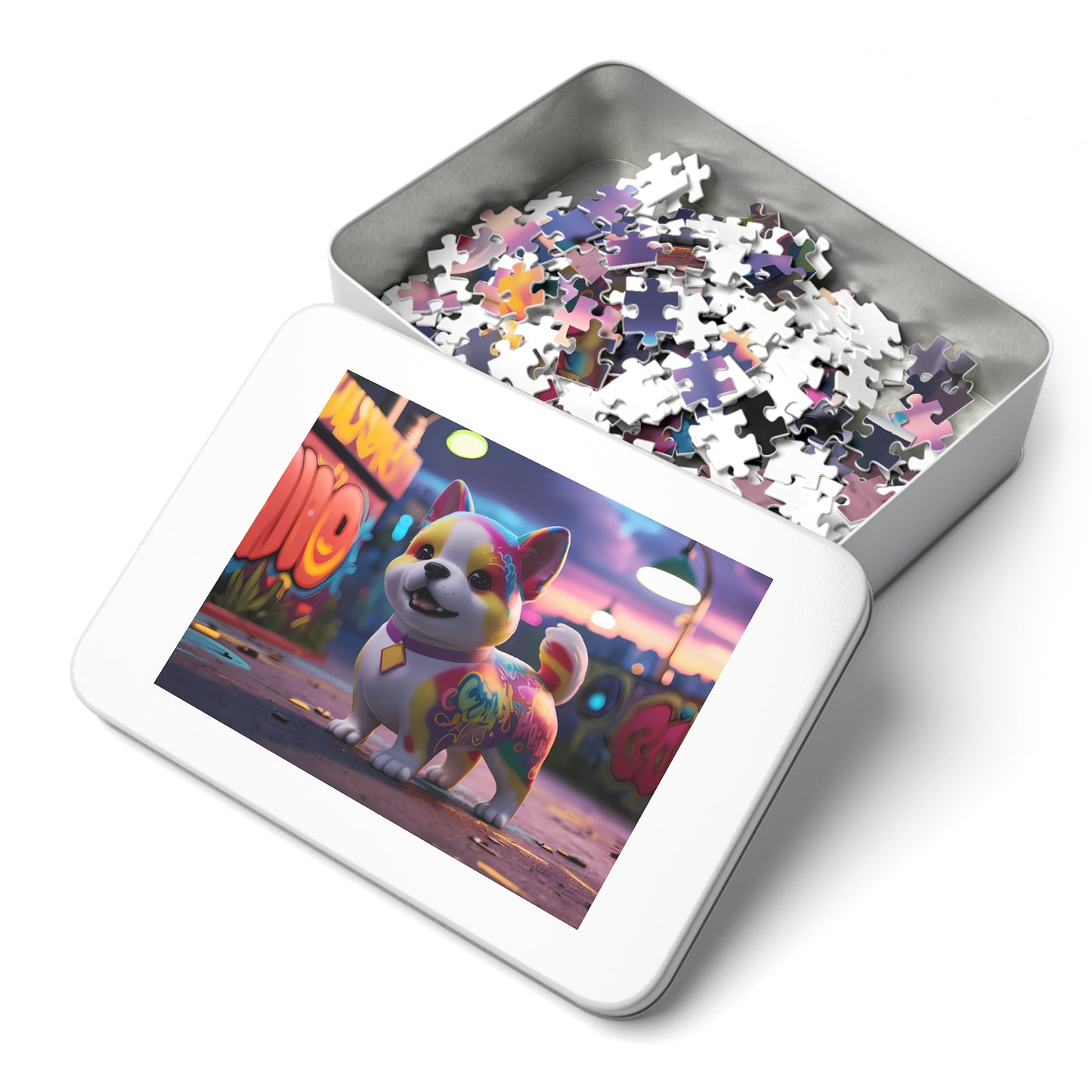 Urban Paws: Graffiti Pup at Dusk - Jigsaw Puzzle (30, 110, 252, 500,1000-Piece)