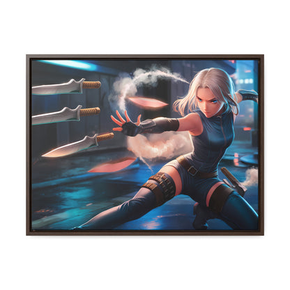 Blade Dancer in the Neon Shadows - Gallery Canvas Wraps, Horizontal Frame