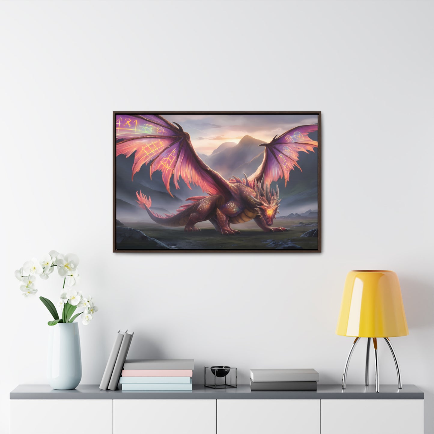 "The Arcane Guardian of the Crimson Peaks" - Gallery Canvas Wraps, Horizontal Frame