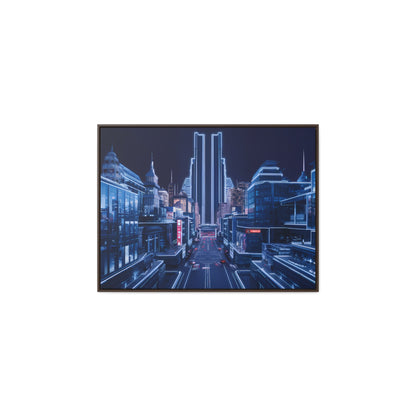 Neon Cityscape at Midnight - Gallery Canvas Wraps, Horizontal Frame