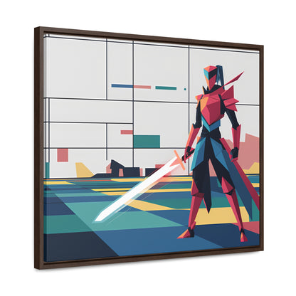 Neon Knight in a Digital Realm - Gallery Canvas Wraps, Horizontal Frame