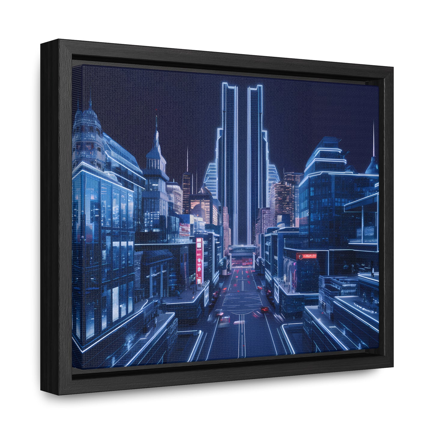 Neon Cityscape at Midnight - Gallery Canvas Wraps, Horizontal Frame