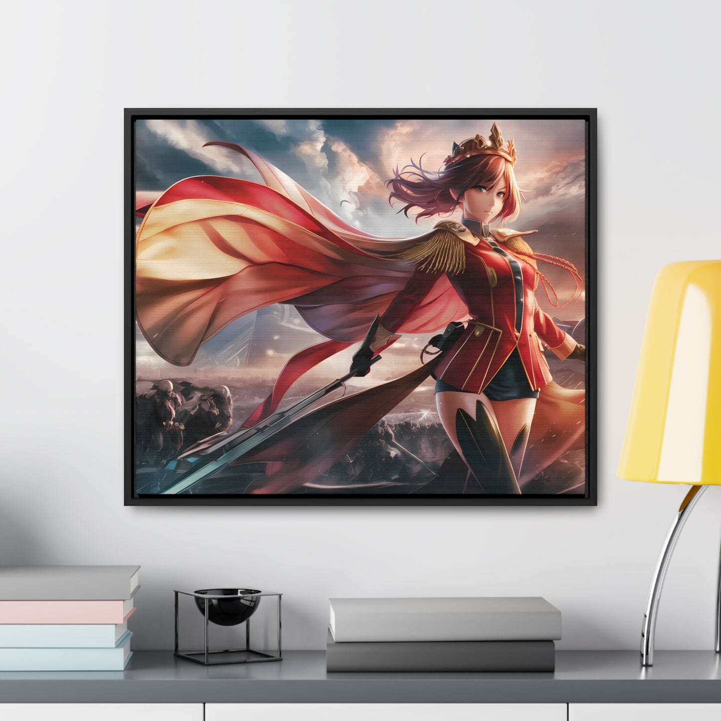 "Crimson Empress: Battle's Edge" - Gallery Canvas Wraps, Horizontal Frame